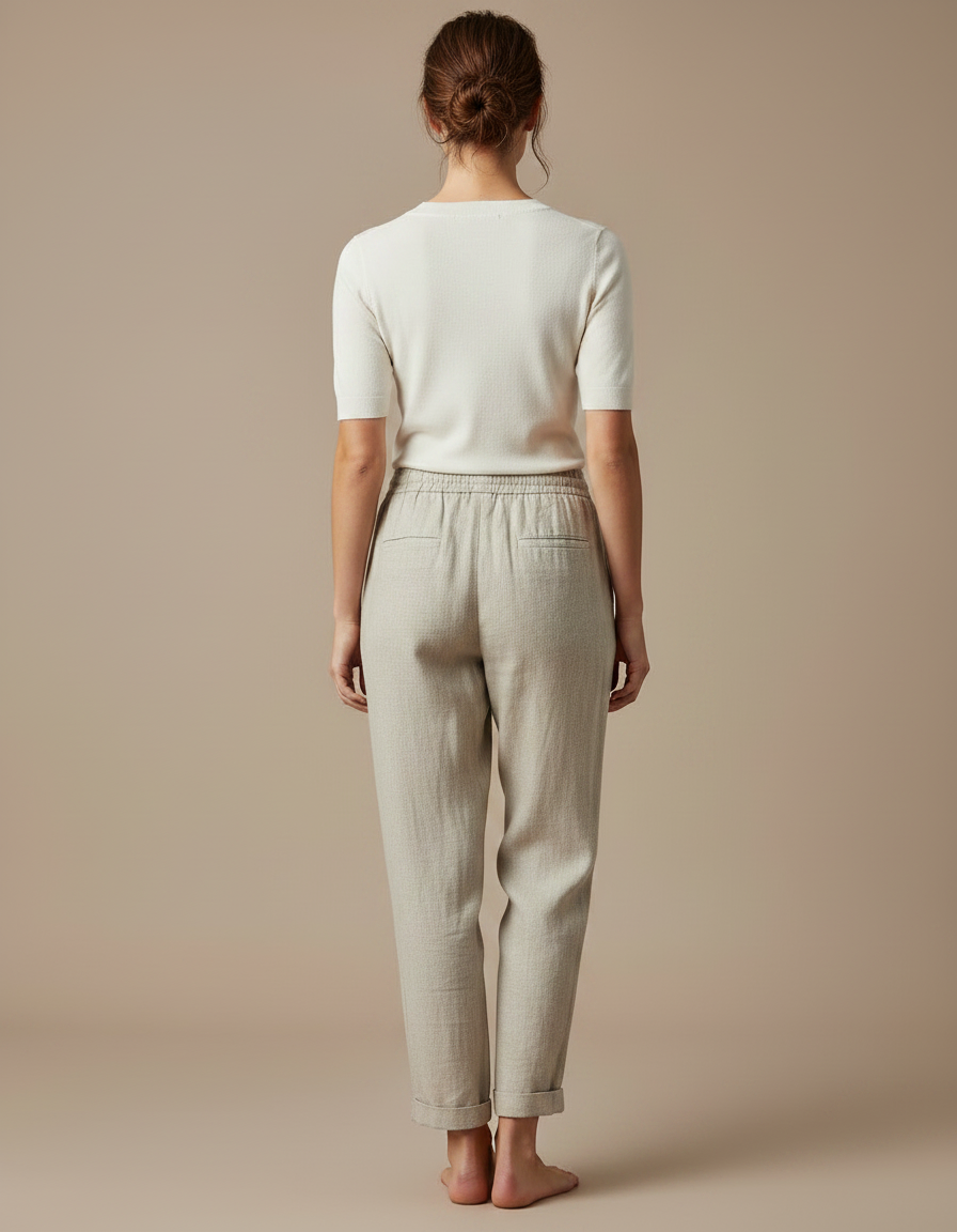 Pantalon Chino Lin Beige Ample Décontracté Femme - vue 2