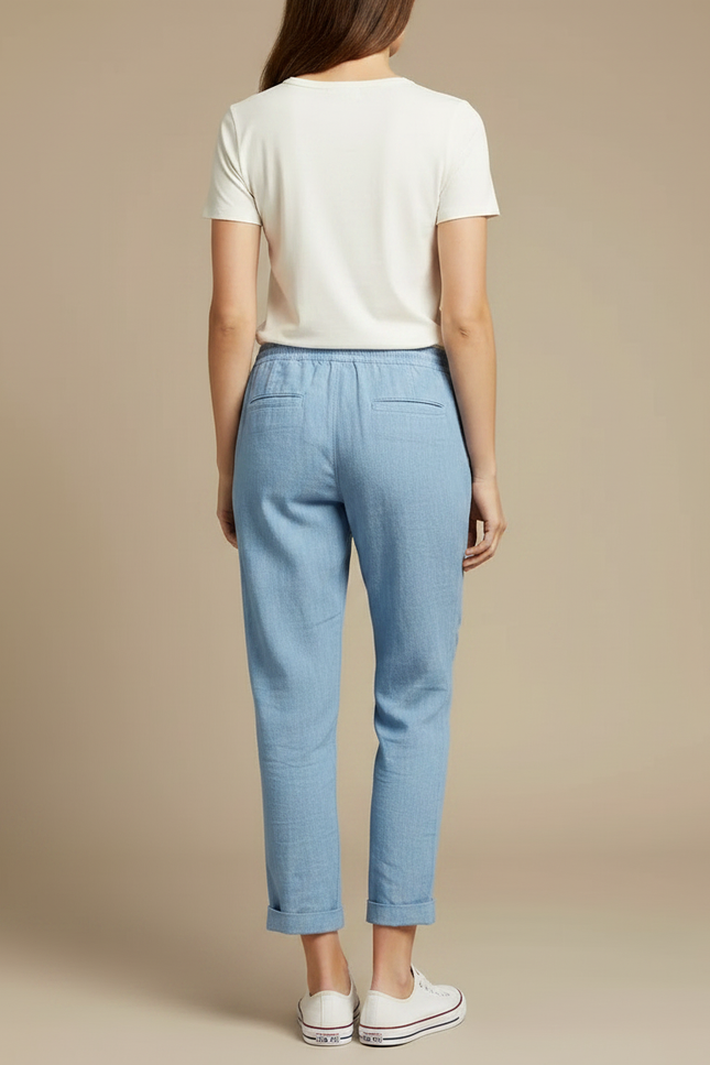 Pantalon Chino Bleu Ciel Lin Cordon Décontracté - vue 2