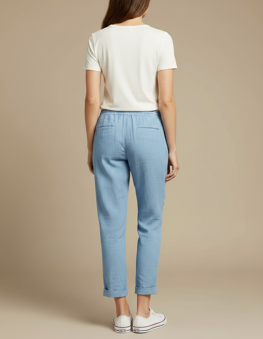 Pantalon Chino Bleu Ciel Lin Cordon Décontracté - vue 2