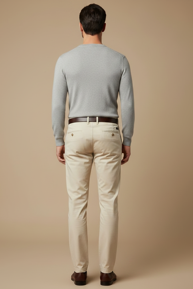 Pantalon Chino Beige Coton Stretch Homme Élégant - vue 2