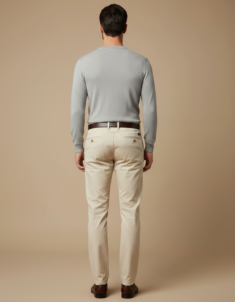 Pantalon Chino Beige Coton Stretch Homme Élégant - vue 2