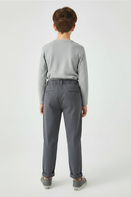 Pantalon Chino Gris Coton Droit Décontracté Enfant - vue 2