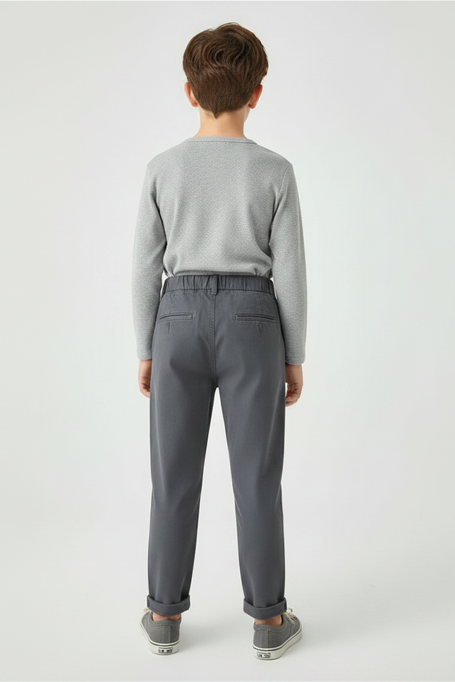 Pantalon Chino Gris Coton Droit Décontracté Enfant - vue 2