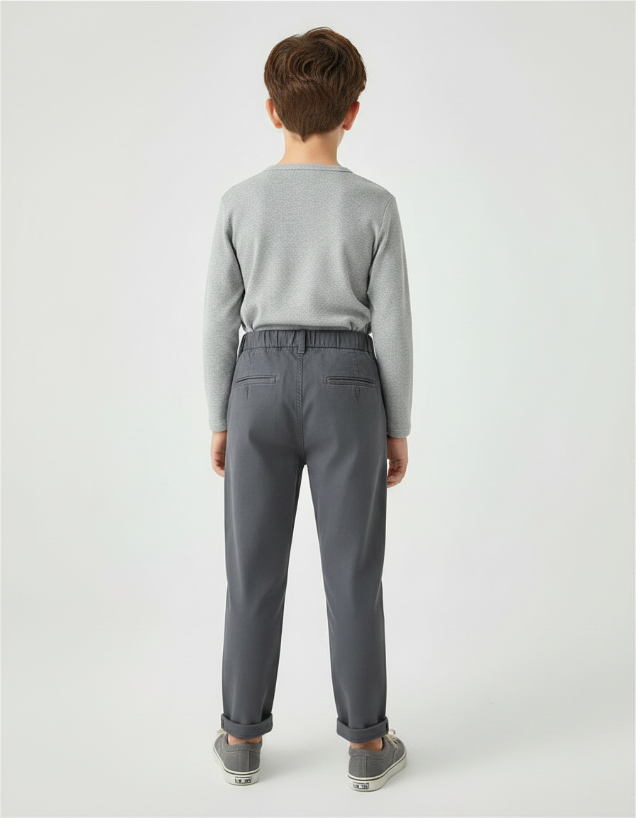Pantalon Chino Gris Coton Droit Décontracté Enfant - vue 2