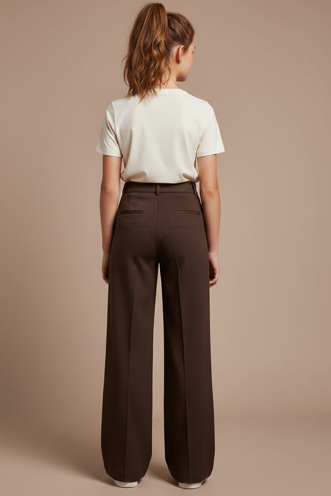 Pantalon Chino Marron Droit Ample Taille Haute Femme - Gabardine - vue 2