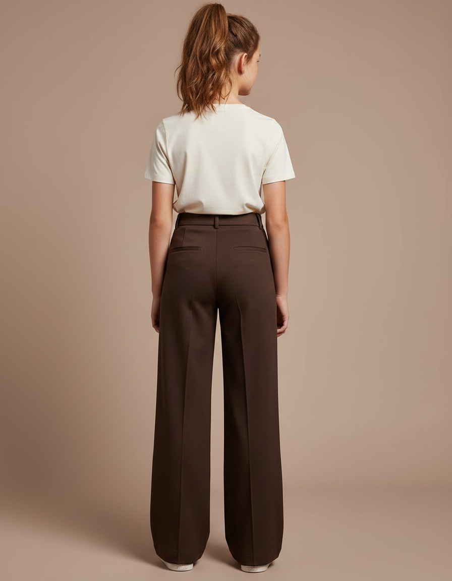 Pantalon Chino Marron Droit Ample Taille Haute Femme - Gabardine - vue 2