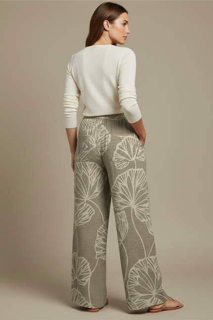 Pantalon Chino Large Imprimé Floral Beige Fluide - Kaki Lin - vue 2