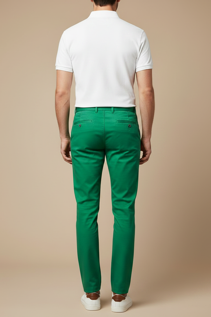 Pantalon Chino Vert Homme Slim Coton Décontracté Élégant - vue 2
