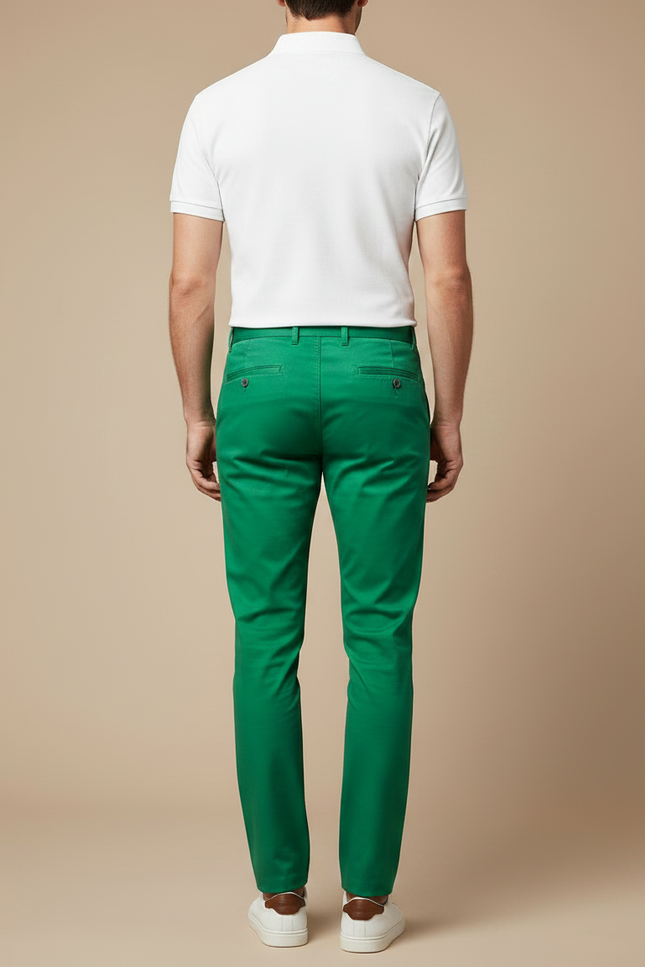 Pantalon Chino Vert Homme Slim Coton Décontracté Élégant - vue 2