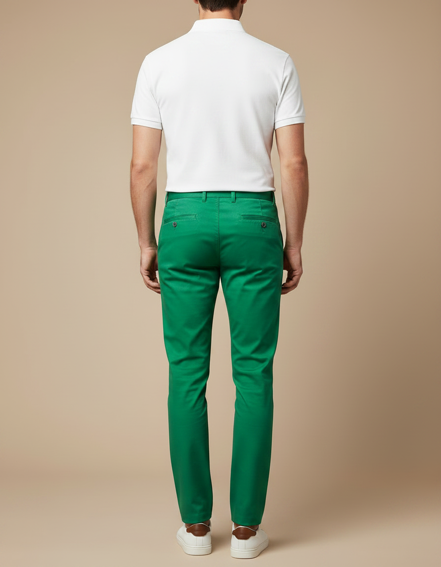 Pantalon Chino Vert Homme Slim Coton Décontracté Élégant - vue 2