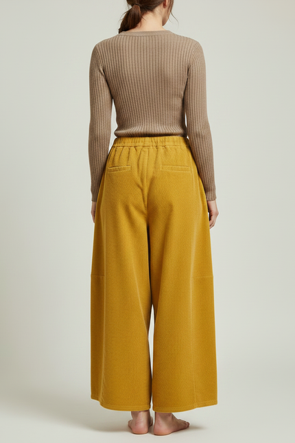 Pantalon Chino Jaune Côtelé Ample Cordon Femme - Cordé - vue 2