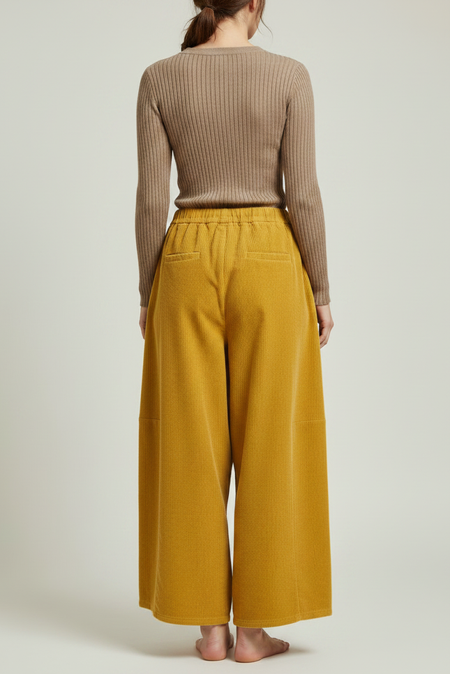 Pantalon Chino Jaune Côtelé Ample Cordon Femme - Cordé - vue 2