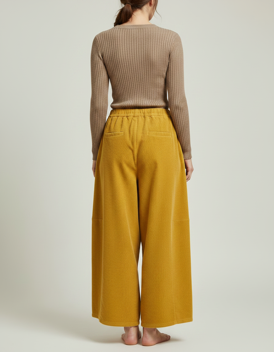 Pantalon Chino Jaune Côtelé Ample Cordon Femme - Cordé - vue 2