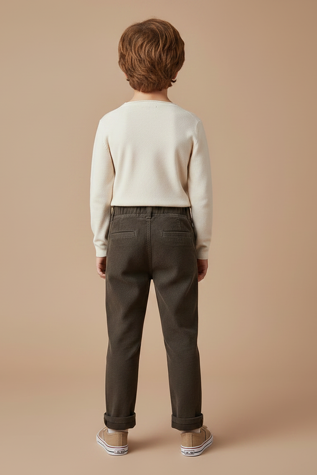 Pantalon Chino Marron Côtelé Plissé Décontracté Enfant - Cordé - vue 2
