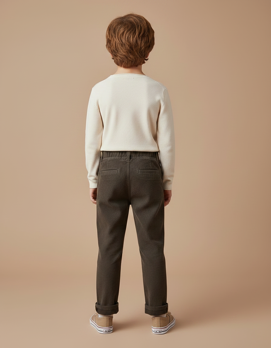 Pantalon Chino Marron Côtelé Plissé Décontracté Enfant - Cordé - vue 2