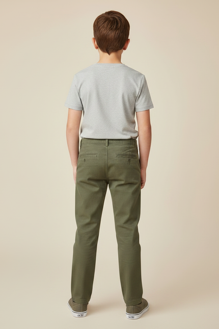 Pantalon Chino Vert Kaki Enfant Coton Décontracté - vue 2