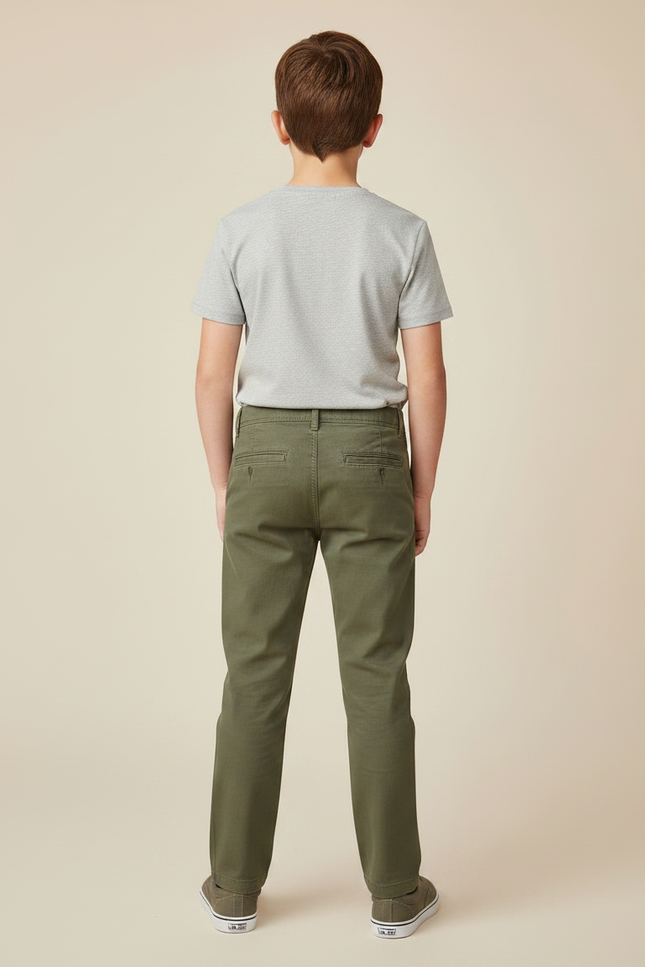Pantalon Chino Vert Kaki Enfant Coton Décontracté - vue 2