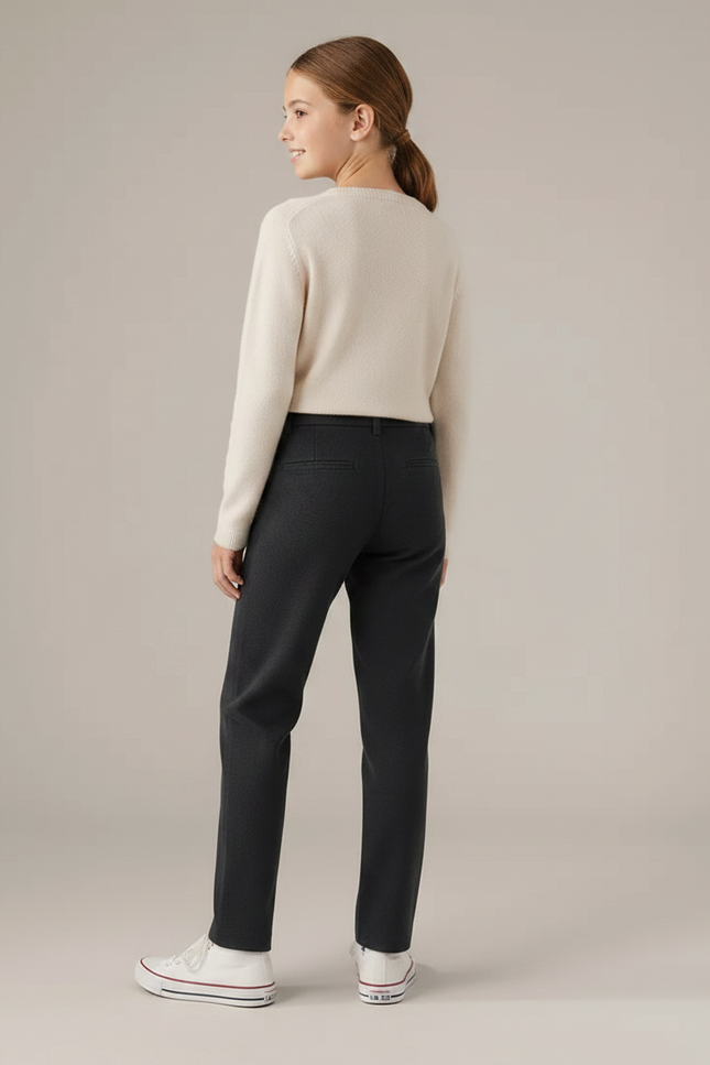 Pantalon Chino Gris Fille Laine Coupe Droite - vue 2