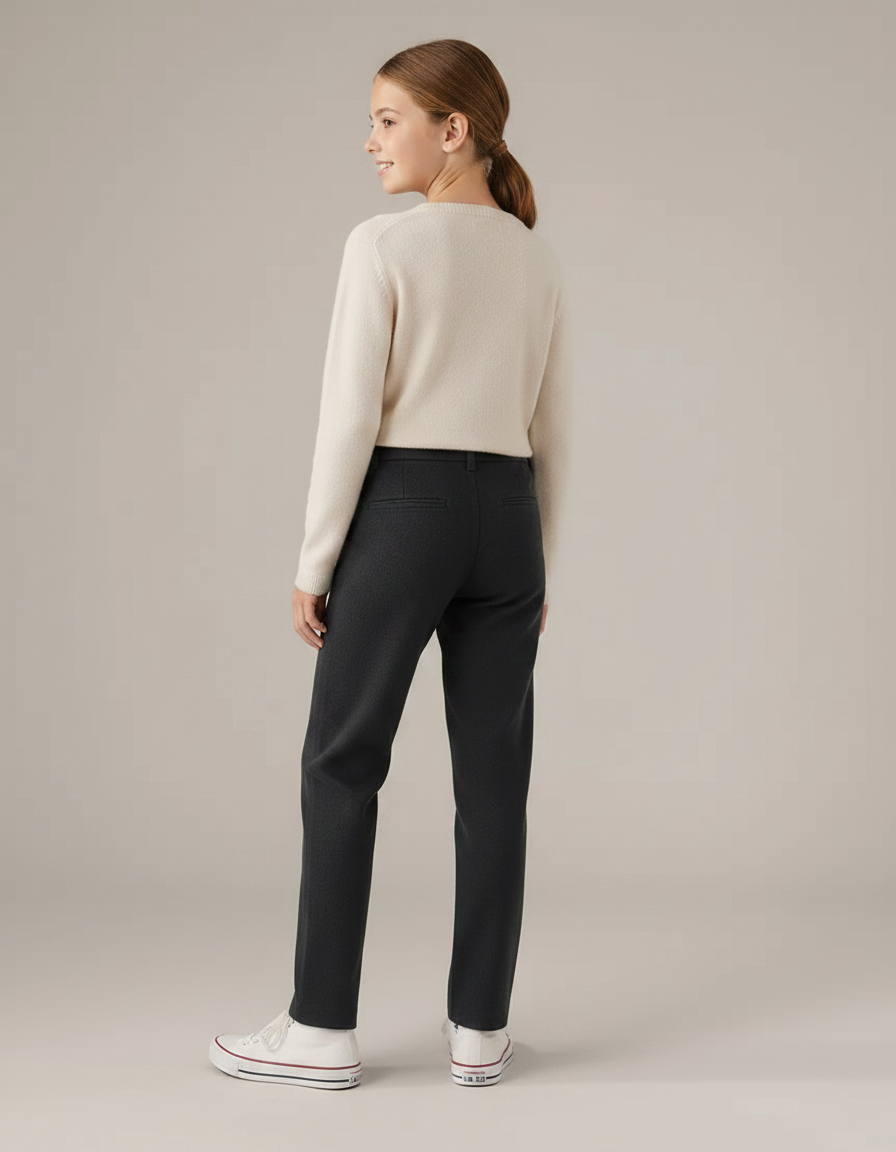Pantalon Chino Gris Fille Laine Coupe Droite - vue 2