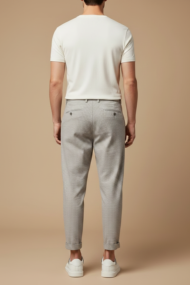 Pantalon Chino Gris Rayé Décontracté Ample Coton Homme - vue 2