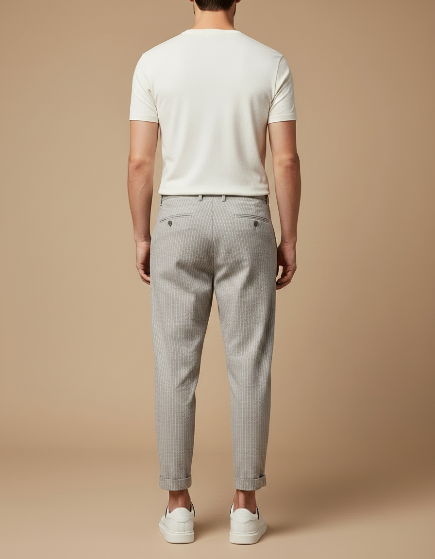 Pantalon Chino Gris Rayé Décontracté Ample Coton Homme - vue 2