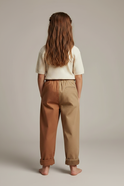 Pantalon Chino Bicolore Ample Coton Enfant - Multicolore - vue 2