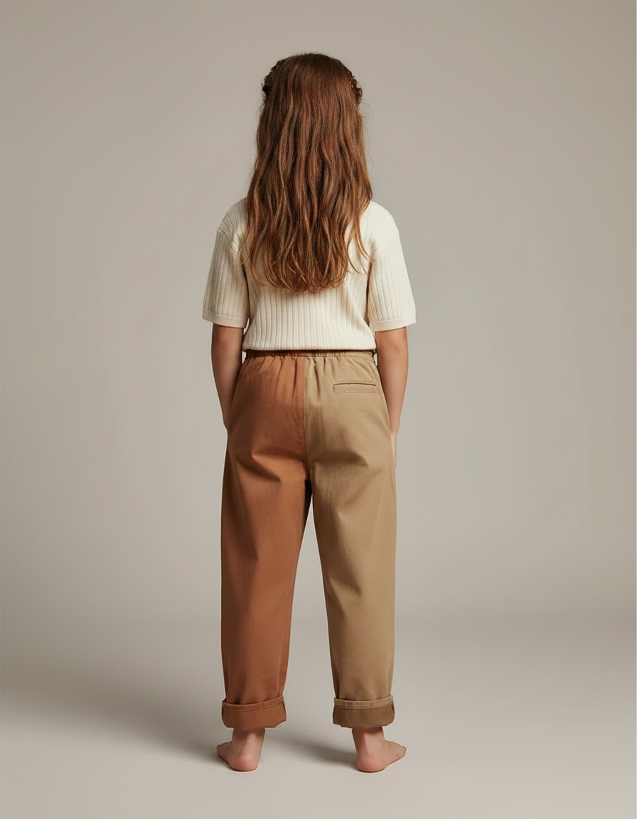 Pantalon Chino Bicolore Ample Coton Enfant - Multicolore - vue 2