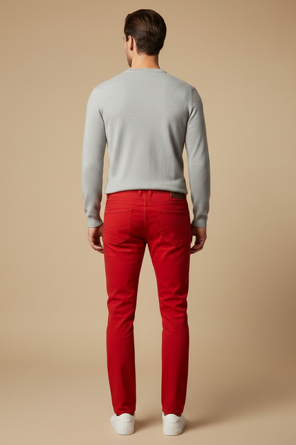 Pantalon Chino Rouge Slim Coton Stretch Homme - vue 2