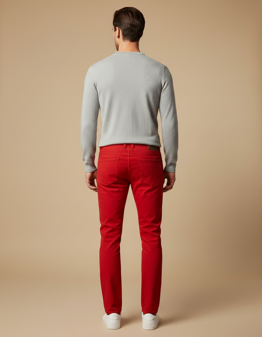 Pantalon Chino Rouge Slim Coton Stretch Homme - vue 2