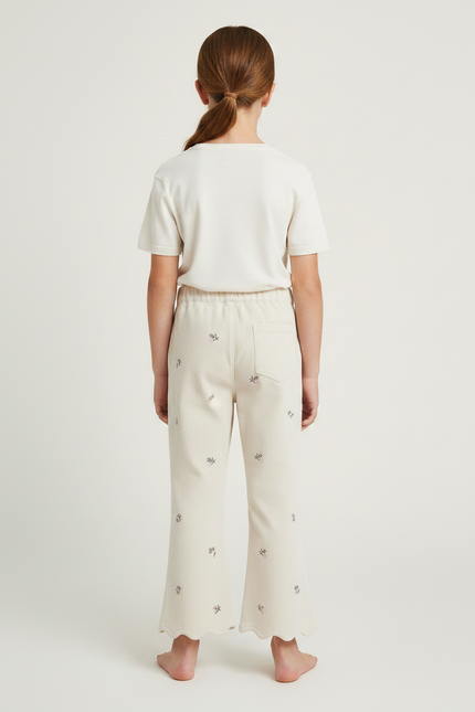 Pantalon Chino Écru Brodé Scalloped Fille Décontracté - Beige Molleton - vue 2