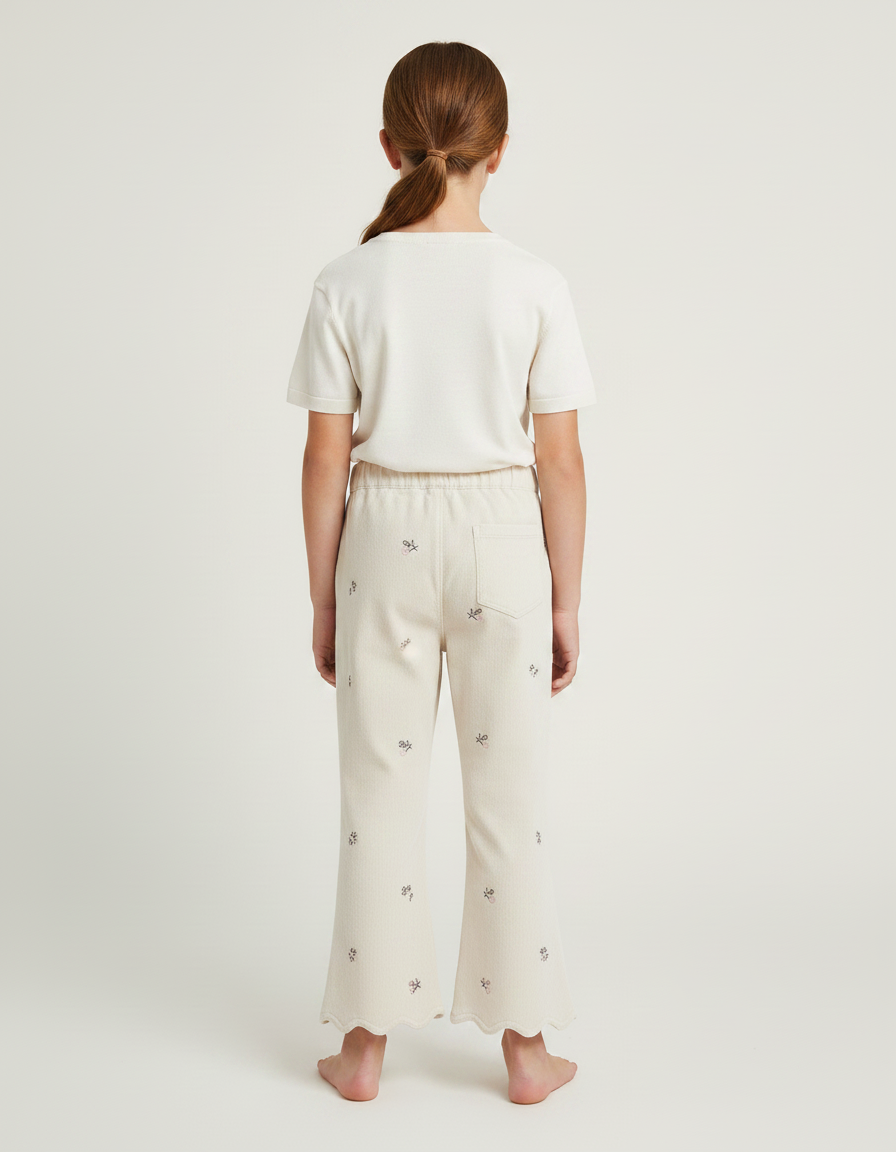 Pantalon Chino Écru Brodé Scalloped Fille Décontracté - Beige Molleton - vue 2