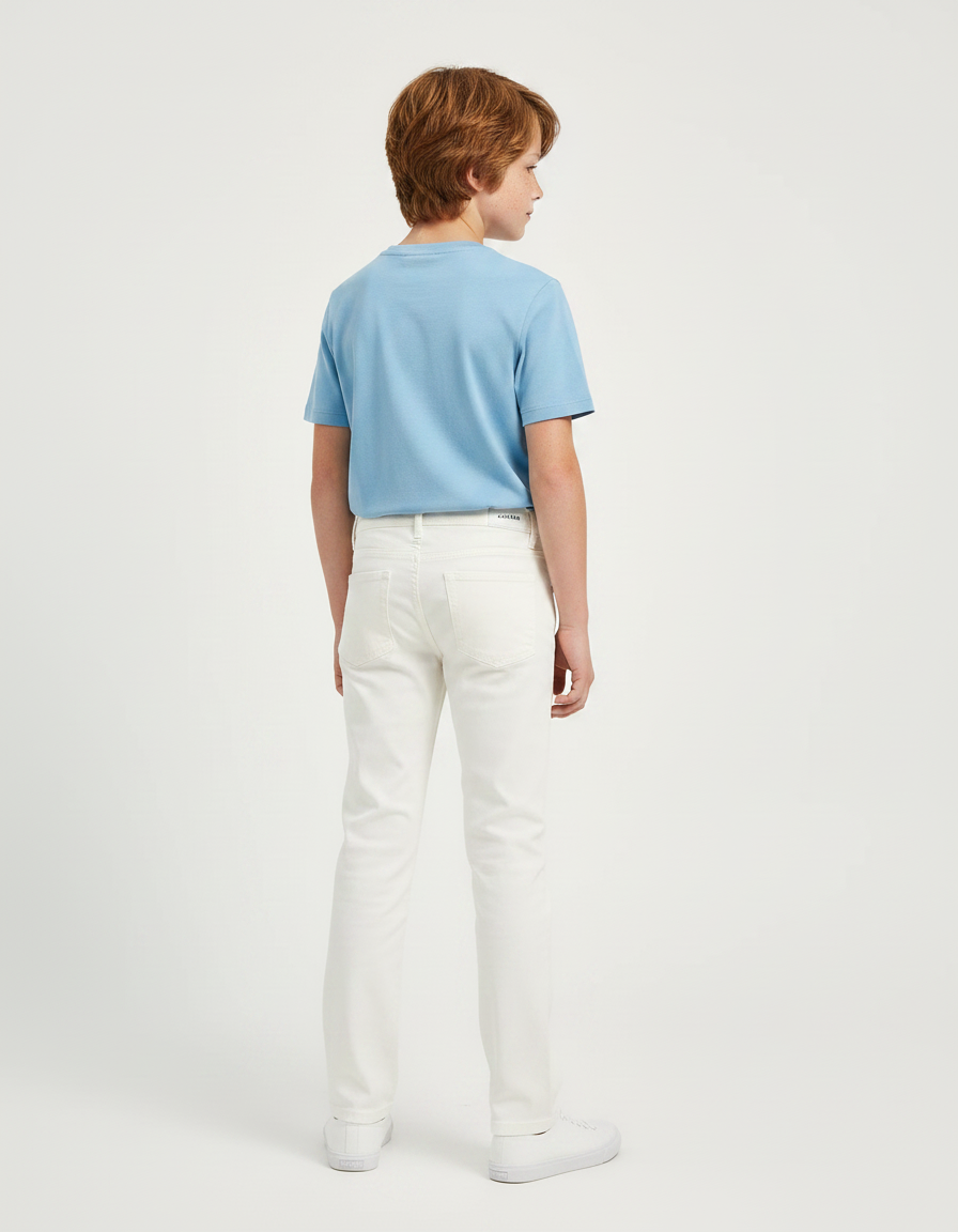Pantalon Chino Blanc Cassé Coton Coupe Droite Enfant - Beige - vue 2