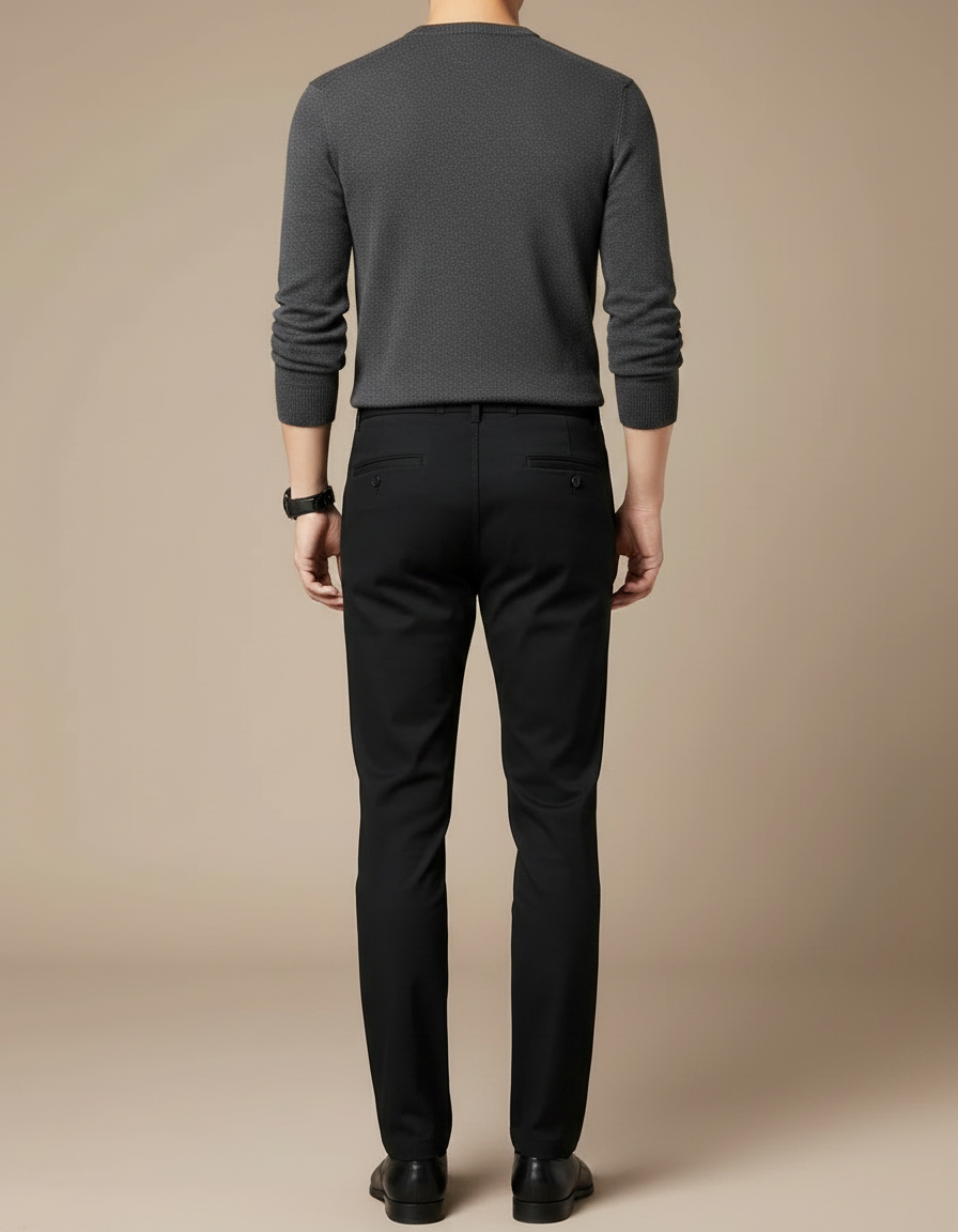 Pantalon Chino Noir Homme Coupe Droite Décontracté - Coton - vue 2