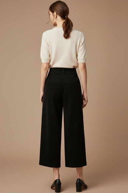 Pantalon Chino Noir Velours Côtelé Large Décontracté Femme - Cordé - vue 2