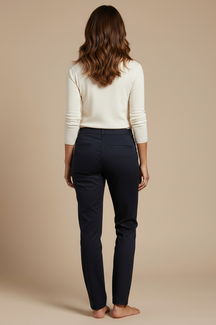 Pantalon Chino Femme Marine Coton Stretch Élégant - Gabardine - vue 2