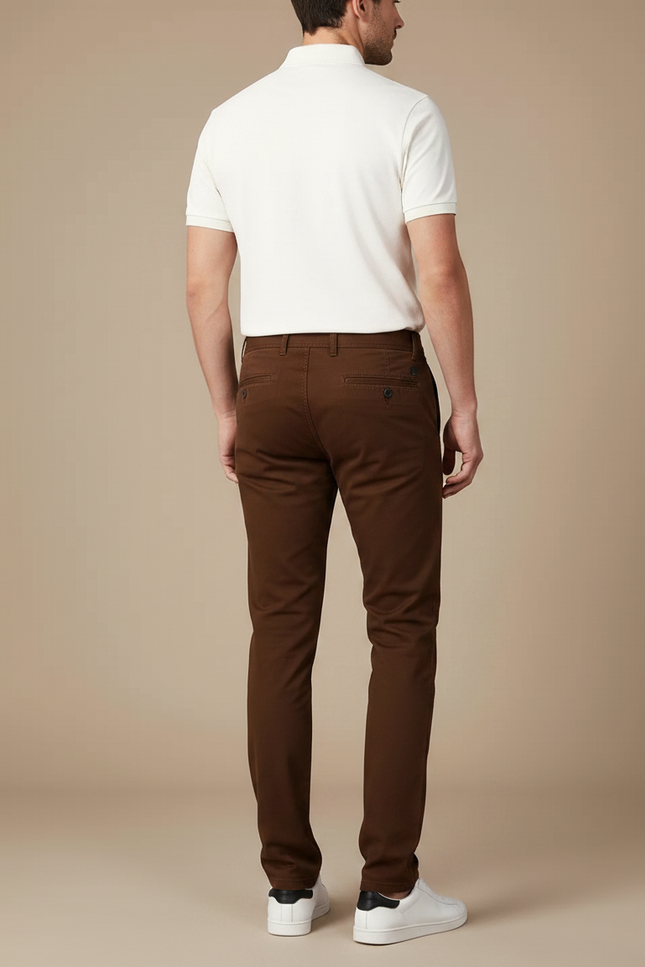 Pantalon Chino Marron Coton Slim Décontracté Homme - vue 2
