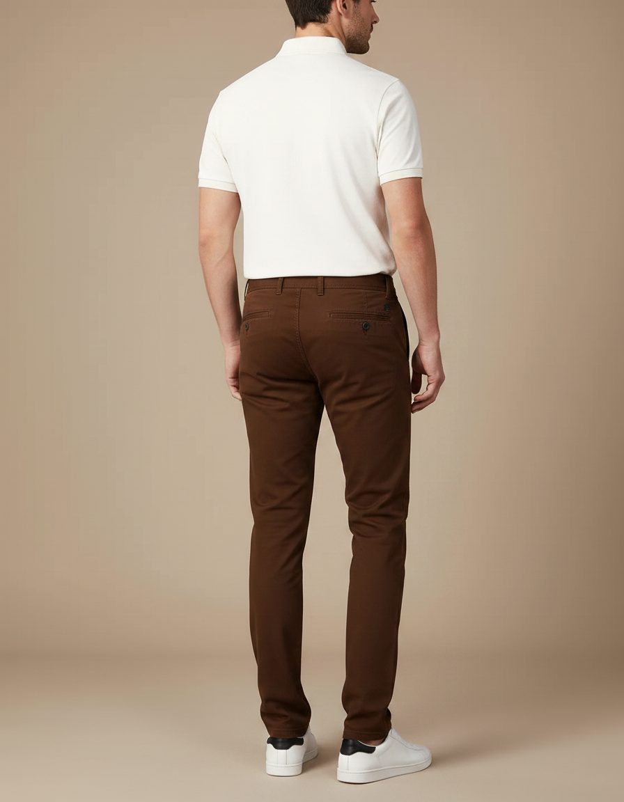 Pantalon Chino Marron Coton Slim Décontracté Homme - vue 2