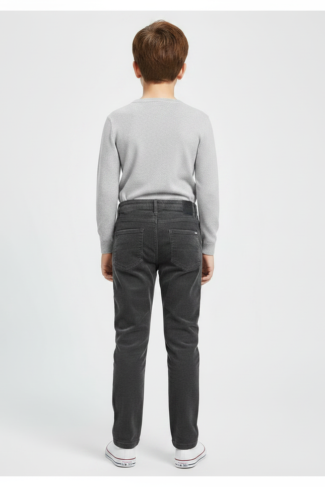 Pantalon Chino Gris Côtelé Droit Enfant Décontracté Confortable - Cordé - vue 2