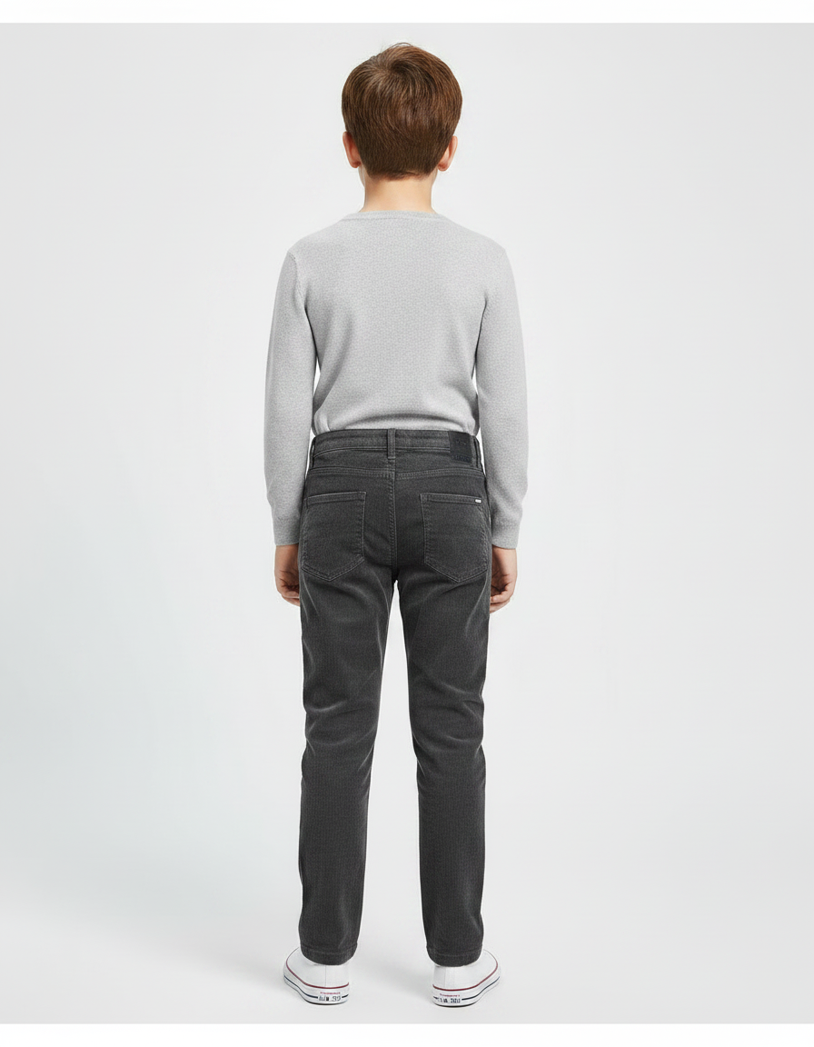 Pantalon Chino Gris Côtelé Droit Enfant Décontracté Confortable - Cordé - vue 2