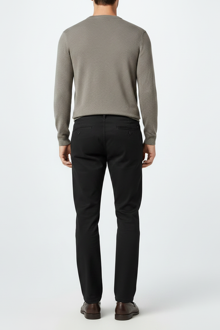 Pantalon Chino Noir Coton Droit Tissu Uni Homme - vue 2