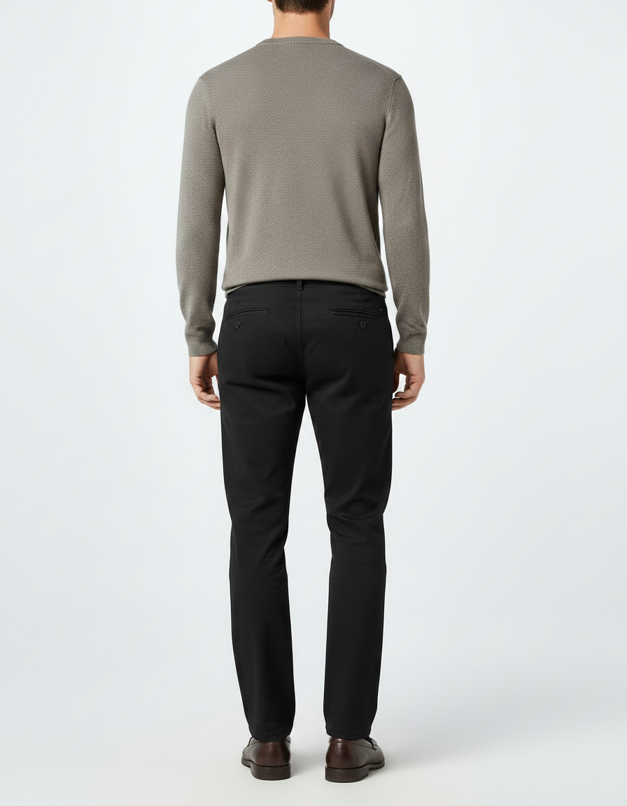 Pantalon Chino Noir Coton Droit Tissu Uni Homme - vue 2