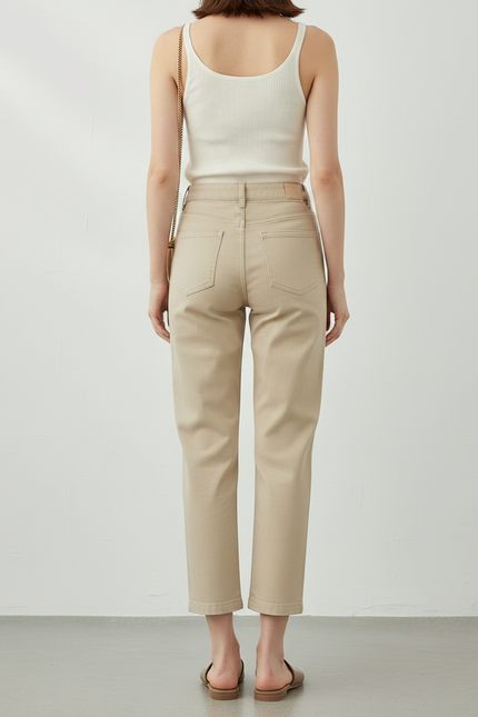 Pantalon Chino Beige Coupe Droite Taille Haute Décontracté - Gabardine - vue 2