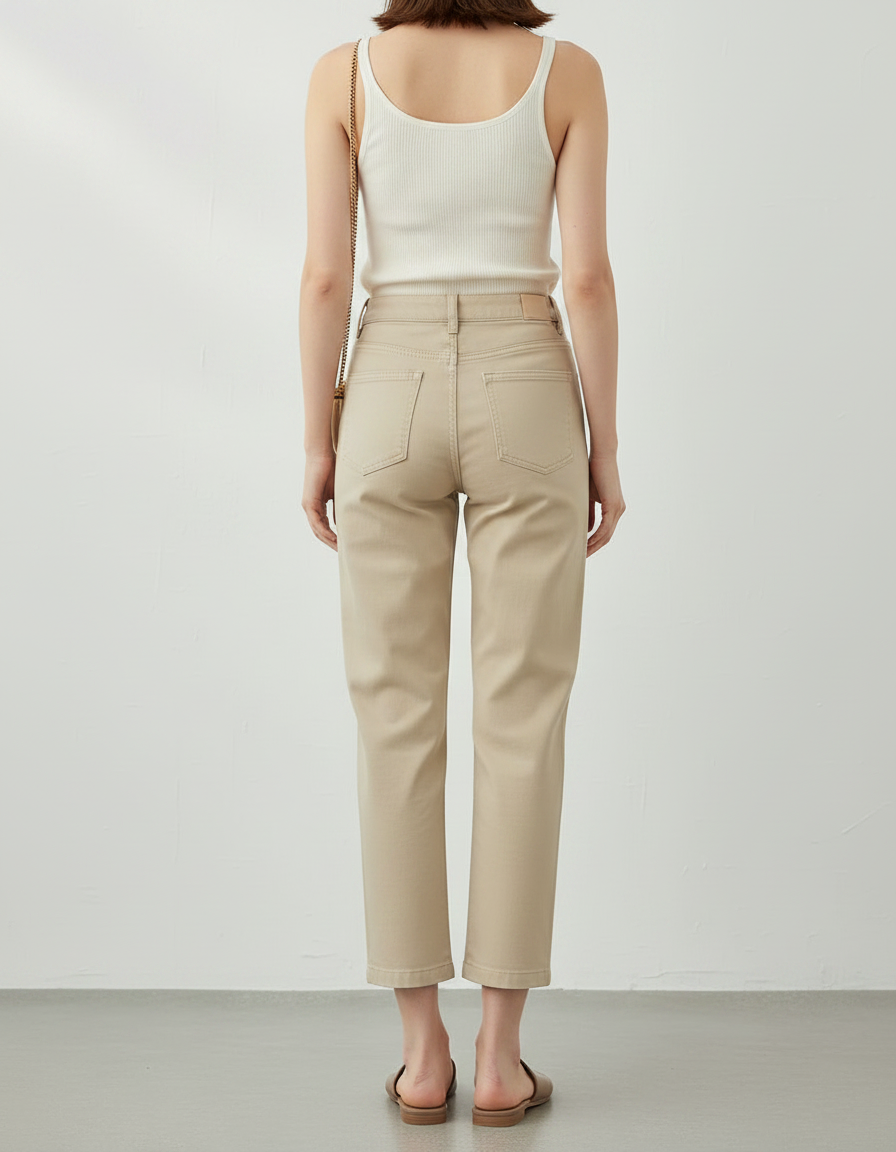 Pantalon Chino Beige Coupe Droite Taille Haute Décontracté - Gabardine - vue 2