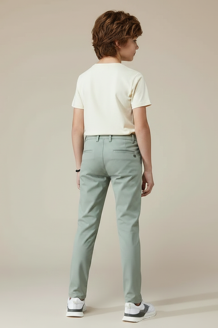 Pantalon Chino Vert Menthe Stretch Slim Enfant - Polyester - vue 2