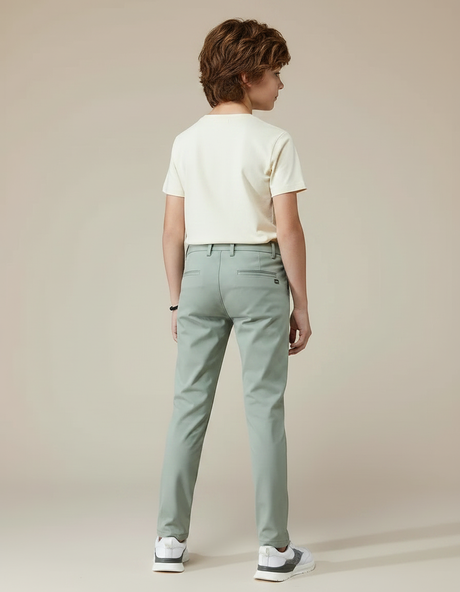 Pantalon Chino Vert Menthe Stretch Slim Enfant - Polyester - vue 2