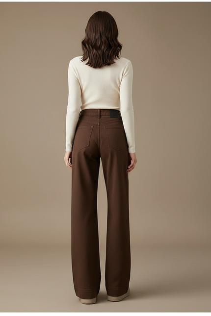 Pantalon Chino Marron Droit Ample Confortable Femme - Gabardine - vue 2