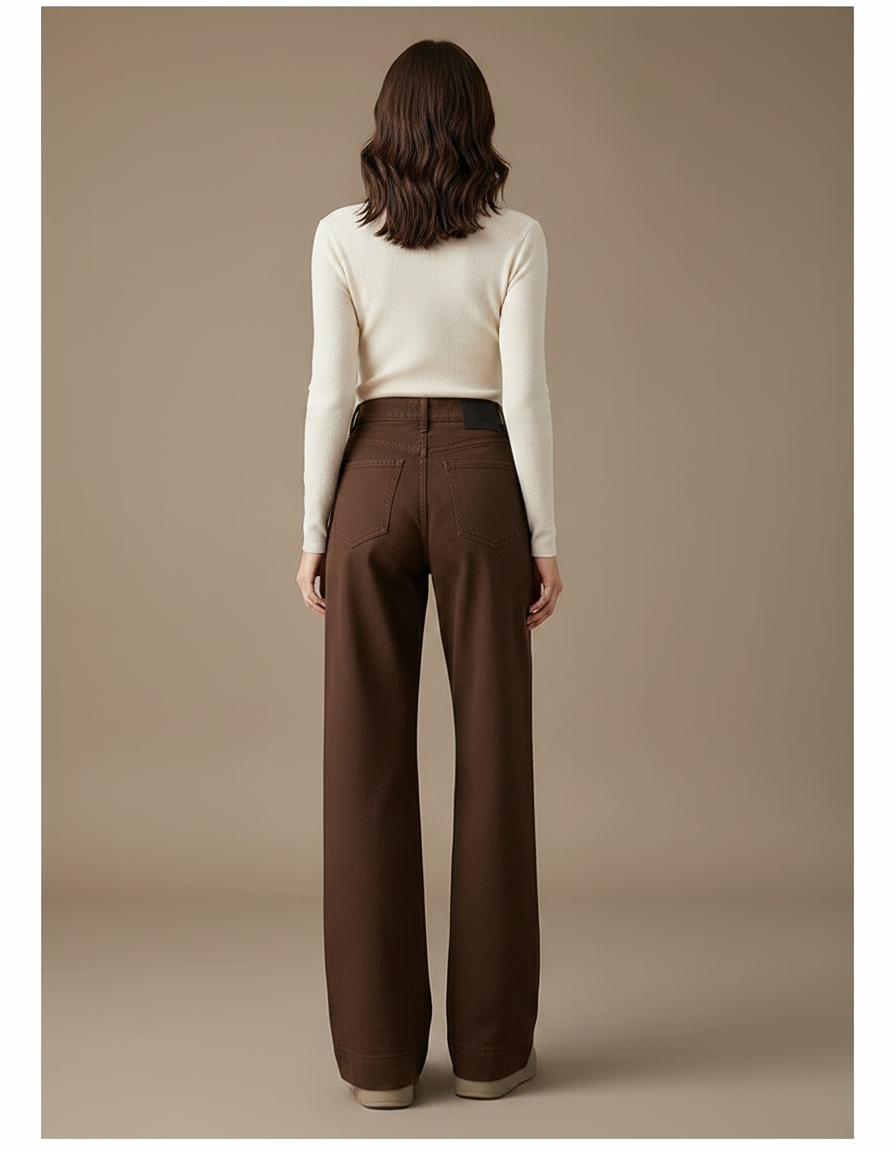 Pantalon Chino Marron Droit Ample Confortable Femme - Gabardine - vue 2