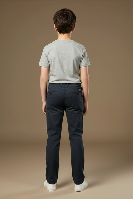 Pantalon Chino Garçon Bleu Marine Droit - Gabardine - vue 2