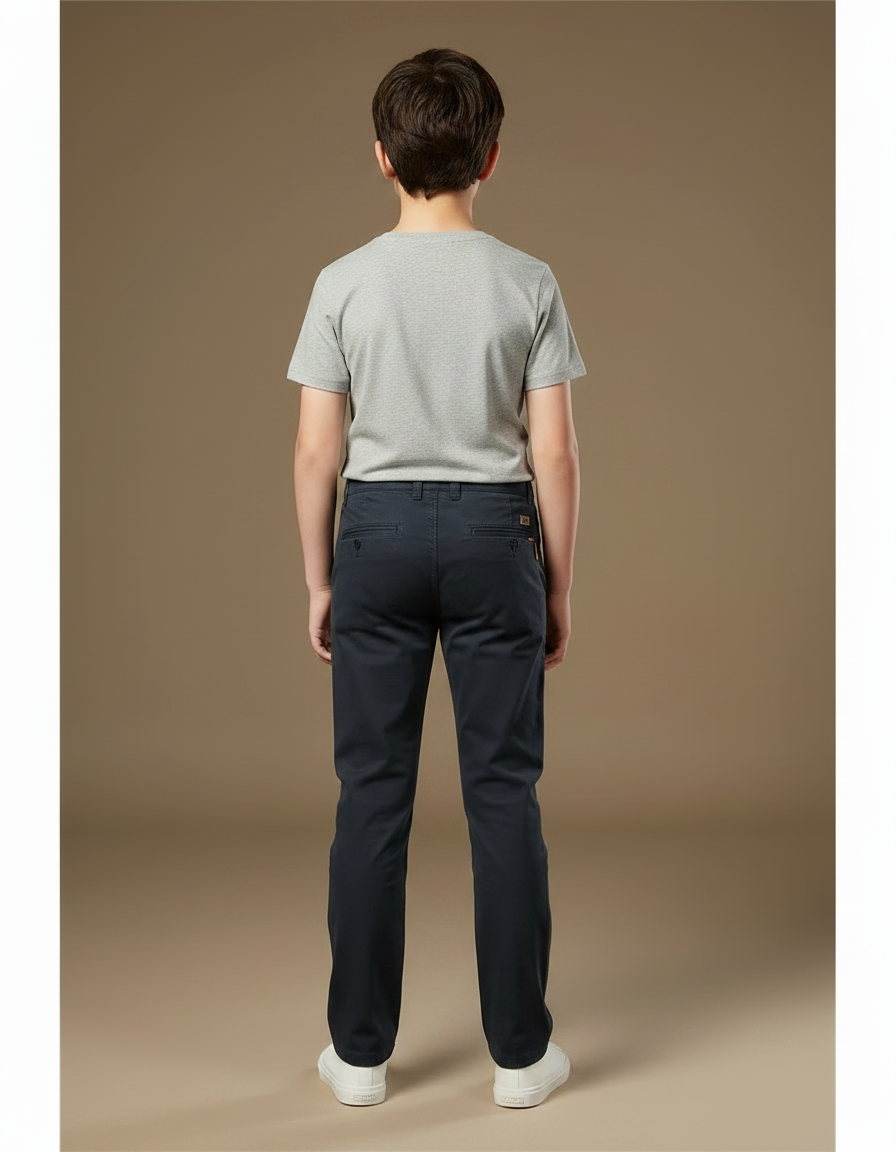 Pantalon Chino Garçon Bleu Marine Droit - Gabardine - vue 2