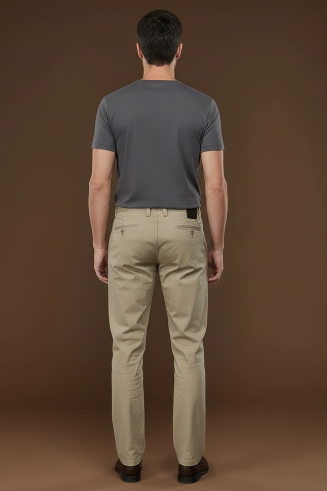 Pantalon Chino Homme Kaki Coton Droit Décontracté - vue 2
